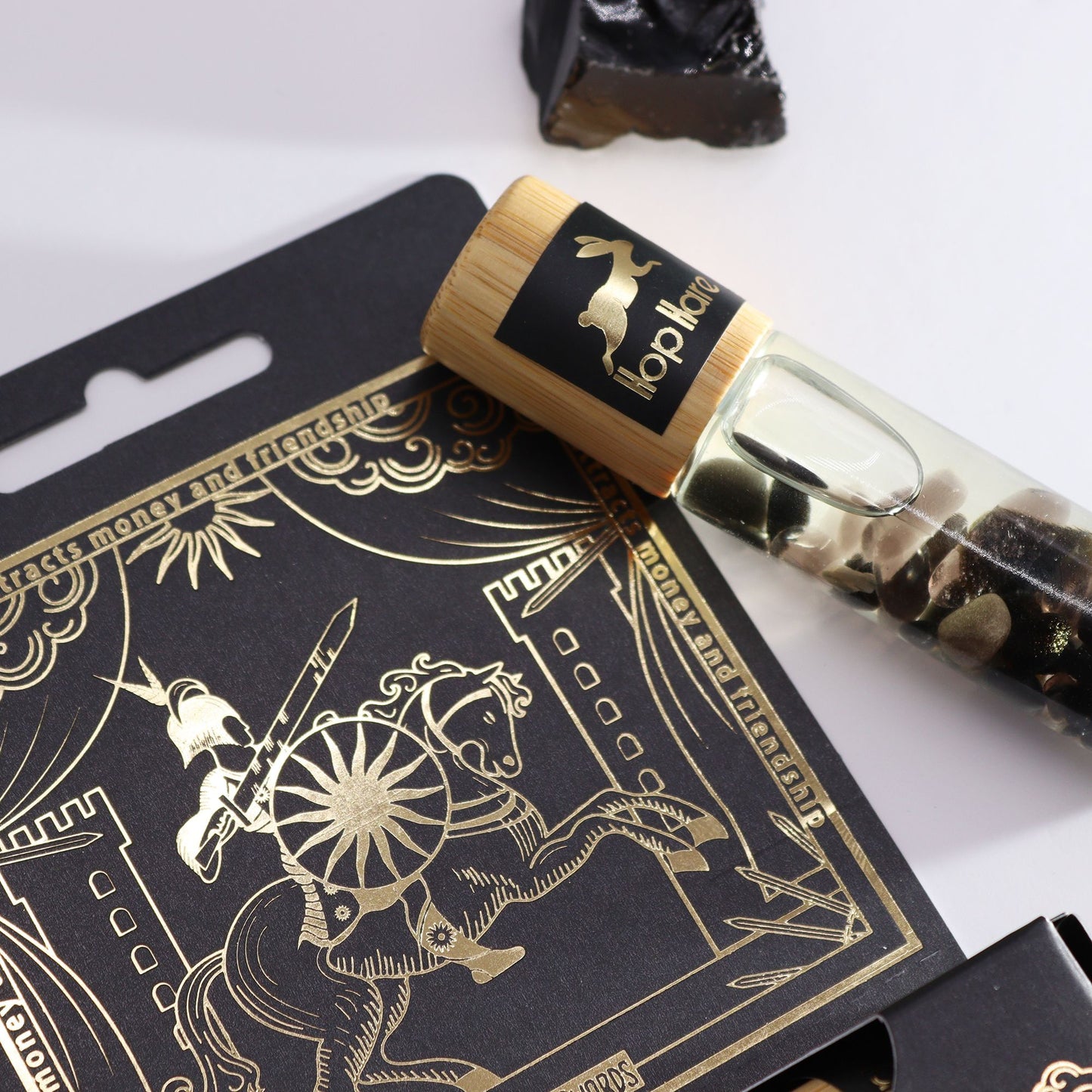 The Knight Tarot Card Hop Hare Black Tourmaline Essential Oil Roll On