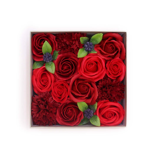 Square Box - Classic Red Roses.- Soap Flower Gift