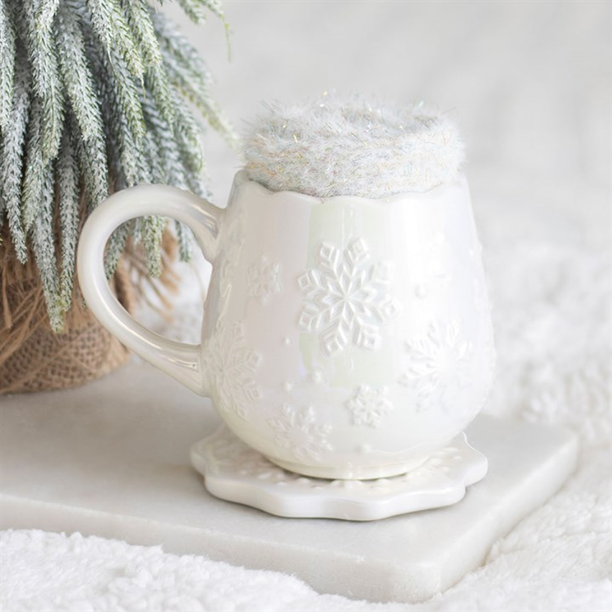 Iridescent Snowflake Mug, Coaster and Socks Christmas Gift Set