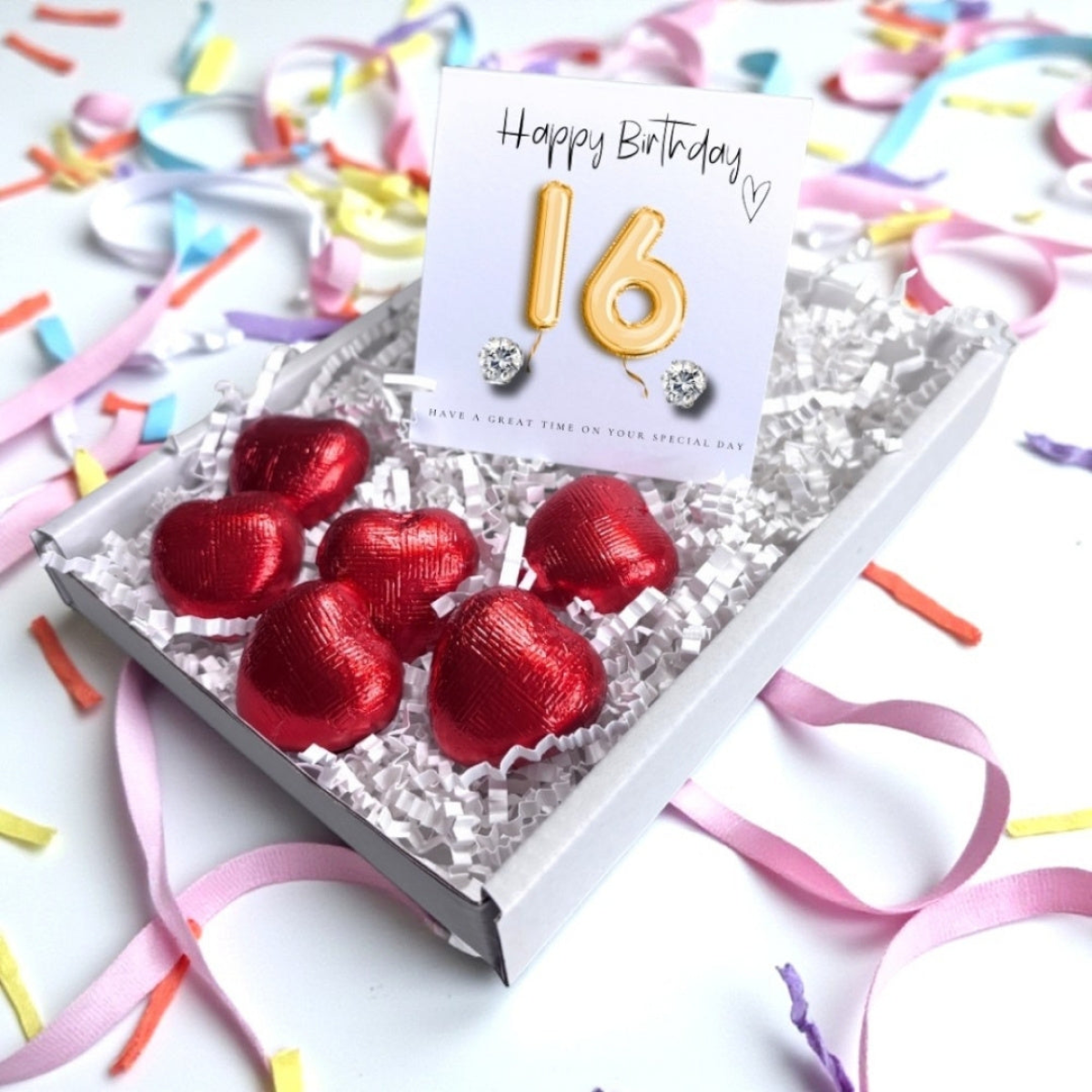 16th Birthday Cubic Zirconia Silver Earrings & Gold Balloons Mini Gift Hamper