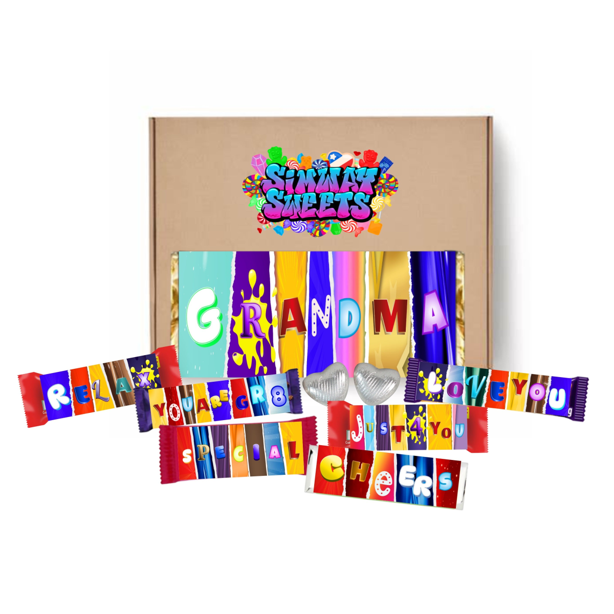 Mothers Day Gift Box With Fun Chocolate Bar Wrappers - Grandma