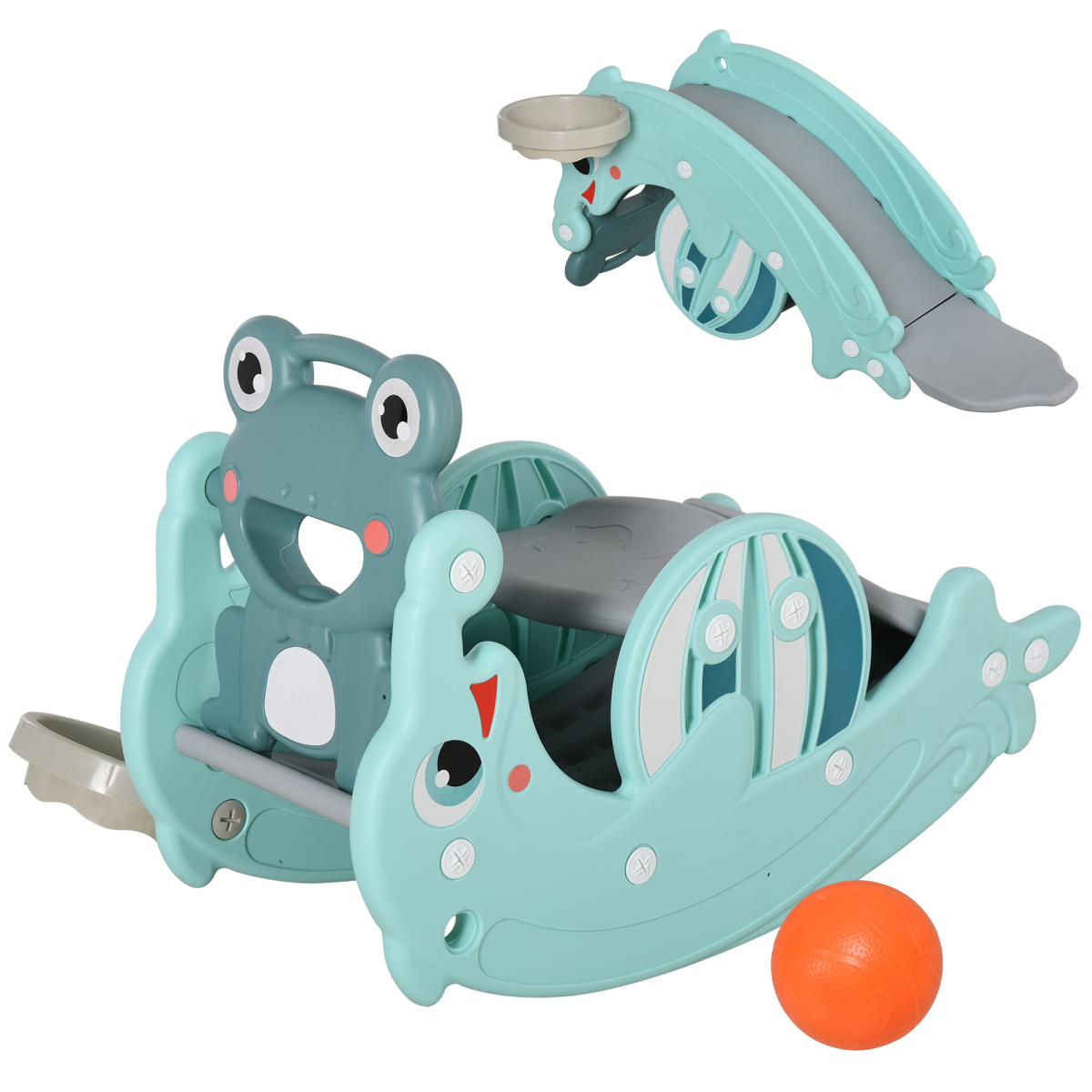 3-in-1 Baby Rocking Horse Portable Slide Basketball Hoop, Age 3-5 HOMCOM