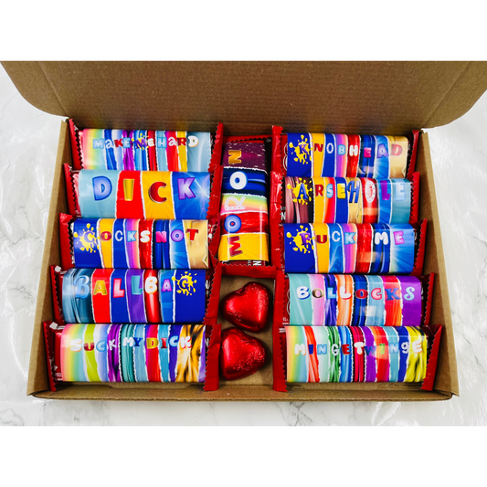 11 x Random Rude Novelty Mismatched Wrapper Chocolate Biscuit Box